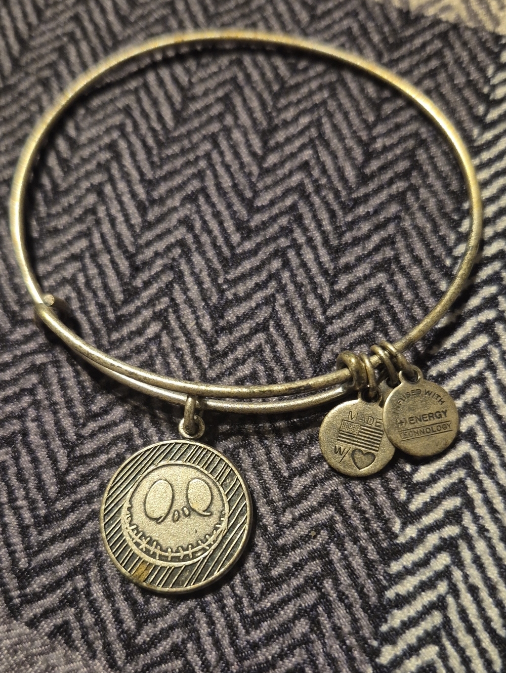 Alex and Ani Antiqued Silver-tone Jack Skellington Charm Bangle